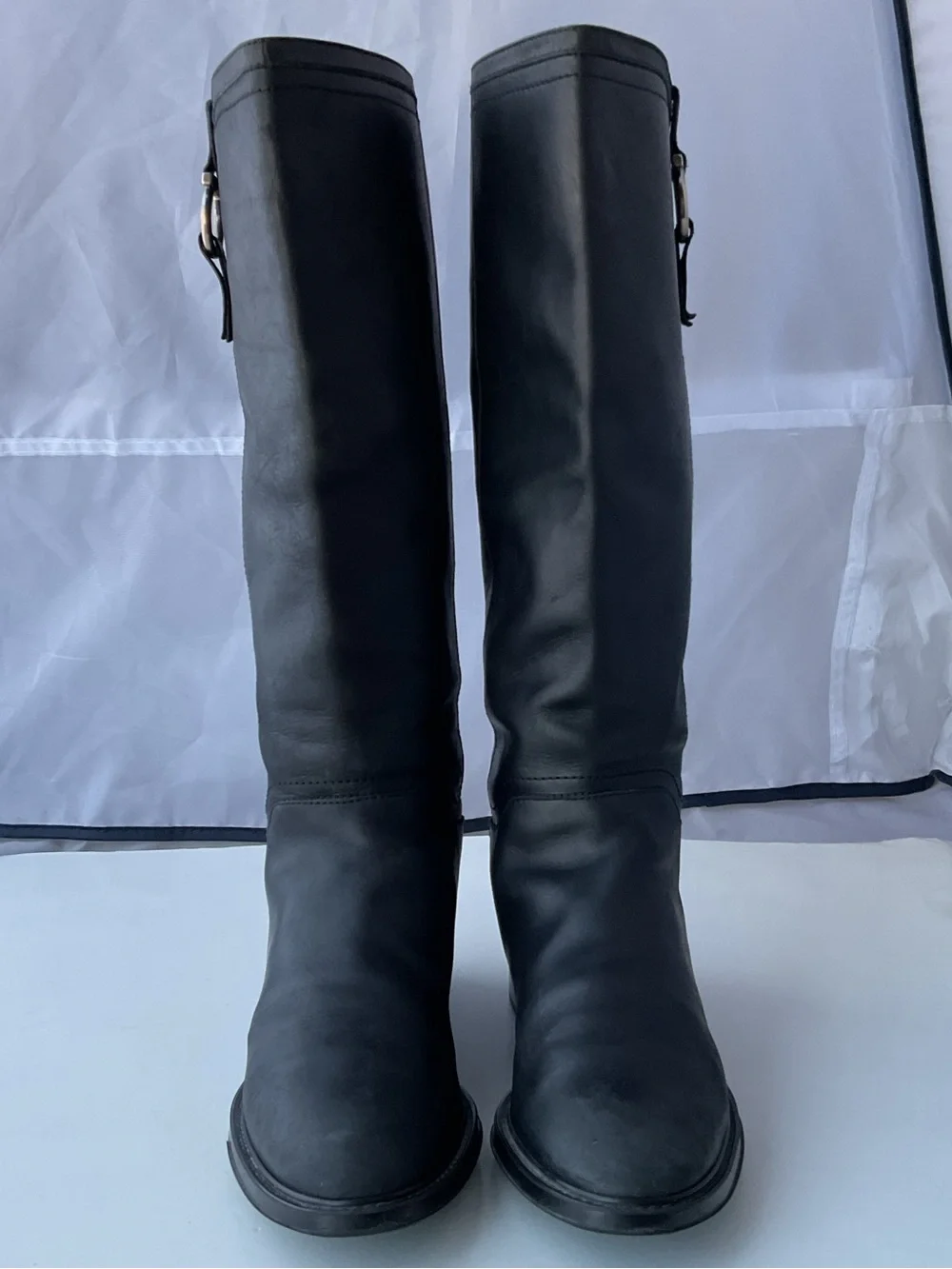 Salvatore Ferragamo Classic Black Leather Knee High Riding Boots Women’s Size 9B